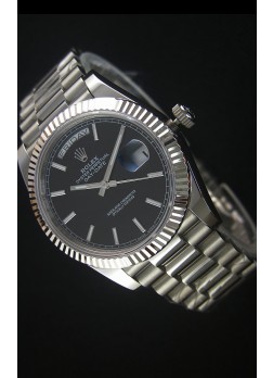 Rolex Day Date Reloj Réplica Japonés - Dial Negro Caja en Acero - 40MM