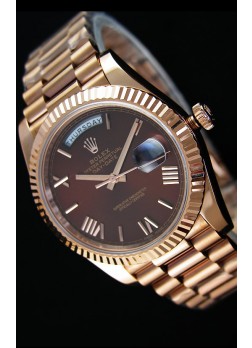 Rolex Day Date Reloj Réplica Japonés - Caja en Oro rosado Dial Marrón 40MM
