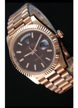 Rolex Day Date Reloj Réplica Japonés - Caja en Oro rosado Dial Marrón 40MM