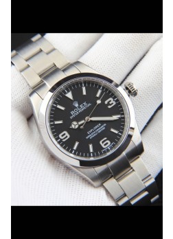 Rolex Explorer I Movimiento Japonés Reloj Réplica en Acero Inoxidable Dial Acero Negro 39MM