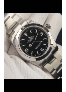 Rolex Explorer I Movimiento Japonés Reloj Réplica en Acero Inoxidable Dial Acero Negro 36MM