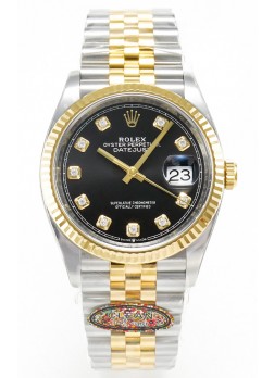Rolex Super Clone Datejust ETA 3235 Movement 36MM Reloj Suizo Dos Tonos Amarillo Dial Negro