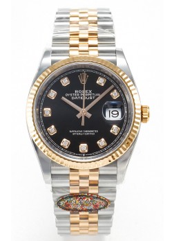 Rolex Super Clone Datejust ETA 3235 Movement 36MM Reloj Dos Tonos Oro Rosado Dial Negro