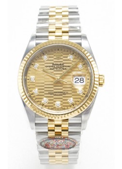Rolex Super Clone Datejust ETA 3235 Movement 36MM Reloj Suizo Dos Tonos Oro Amarillo Dial Estriado