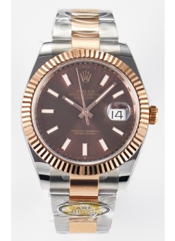 Rolex Super Clone Datejust ETA 3235 Movement 41MM Reloj Chapado Oro Rosado Dos Tonos Dial Marrón