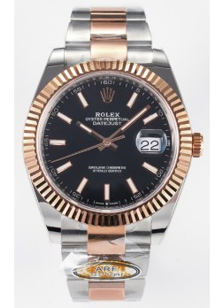 Rolex Super Clone Datejust ETA 3235 Movement 41MM Reloj Chapado en Oro Rosado Dos Tonos Dial Negro