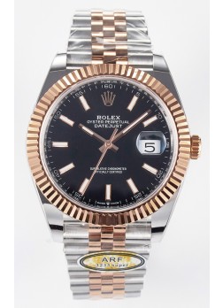 Rolex Super Clone Datejust ETA 3235 Movement 41MM Reloj Chapado en Oro Rosado Dos Tonos Dial Negro