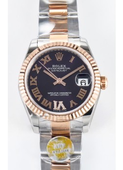 Rolex Super Clone Datejust ETA 2688 Movement 31MM Oro Rosado Dos Tonos Suizo Dial Negro