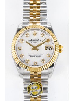 Rolex Super Clone Datejust ETA 2688 Movement 31MM Oro Amarillo Dos Tonos Dial Madre Perla