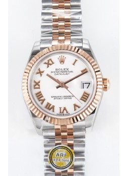 Rolex Super Clone Datejust ETA 2688 Movement 31MM Oro Rosado Dos Tonos Suizo Dial Blanco
