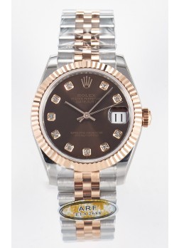 Rolex Super Clone Datejust ETA 2688 Movement 31MM Oro Rosado Dos Tonos Suizo Dial Marrón