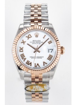 Rolex Super Clone Datejust ETA 2688 Movement 31MM Oro Rosado Dos Tonos Suizo Dial Blanco