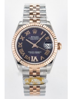Rolex Super Clone Datejust ETA 2688 Movement 31MM Oro Rosado Dos Tonos Suizo Dial Morado