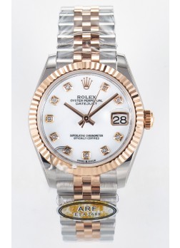 Rolex Super Clone Datejust ETA 2688 Movement 31MM Oro Rosado Dos Tonos Suizo Dial Blanco