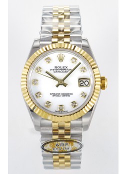 Rolex Super Clone Datejust ETA 2688 Movement 31MM Oro Amarillo Dos Tonos Suizo Dial Blanco