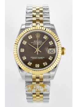 Rolex Super Clone Datejust ETA 2688 Movement 31MM Oro Amarillo Dos Tonos Suizo Dial Marrón