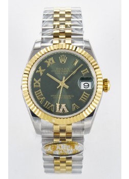 Rolex Super Clone Datejust ETA 2688 Movement 31MM Oro Amarillo Dos Tonos Suizo Dial Verde 