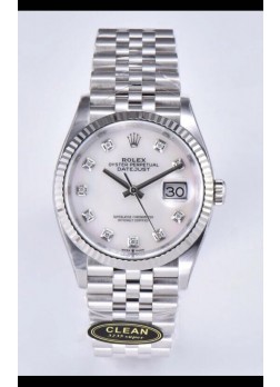 Rolex Datejust 126234 36MM Replica Suiza en Acero 904L en Dial Blanco Perla Réplica a Espejo 1:1