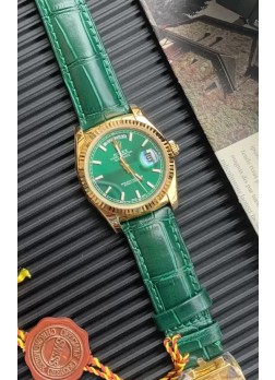 Rolex Day Date Reloj Caja Oro Amarillo en Correa Verde 36MM - Calidad Espejo 1:1