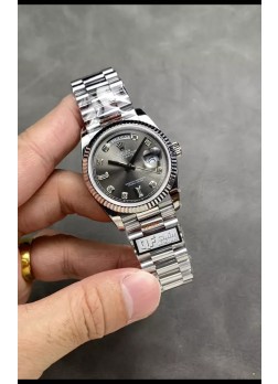 Rolex Day Date Super Clone Acero Inoxidable Dial Gris Reloj Numerales Diamantes 36MM - 1:1 Calidad Espejo