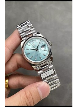 Rolex Day Date Super Clone Acero Inoxidable Dial Azul Ice Reloj Marcadores Hora en Cristal 36MM - 1:1 Calidad Espejo