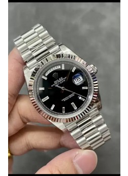 Rolex Day Date Presidential Reloj Acero Inoxidable - Dial Negro 40MM - Calidad Espejo 1:1