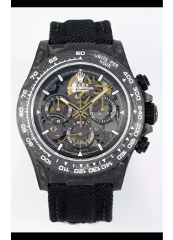 Rolex Daytona Super Clone DiW Skeleton Carbon Edition Watch - Caja Carbono Forjado Correa Negra Réplica Espejo 1:1