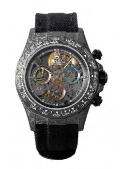 Rolex Daytona DiW Skeleton Reloj Edición Carbono - Caja de Carbono Forjado Correa Negra Réplica Espejo 1:1