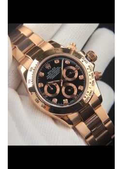Rolex Daytona Movimiento Japonés Caja de Oro Reloj Réplica en Dial Negro 