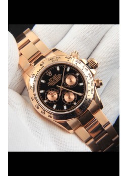 Rolex Daytona Movimiento Japonés Caja de Oro Reloj Réplica en Dial Negro