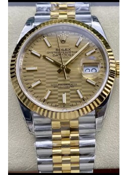 Rolex Datejust Movimiento Cal.3235 Réplica a Espejo 1:1 Acero 904L 36MM - Dial Dorado con Motivo Estriado