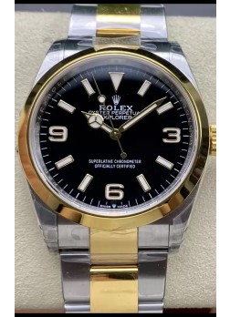 Rolex Explorer I Dial Negro - Oro Amarillo en Acero con Movimiento Suizo Automático 3230