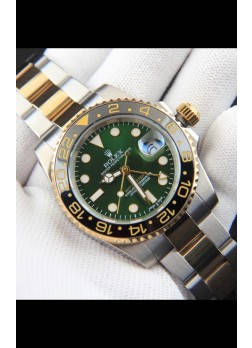 Rolex GMT Masters II 2 Tone Japonés chapado en Oro Rosado Reloj Réplica Dial Verde