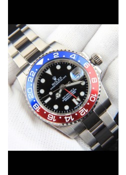 Rolex GMT Masters II Movimiento Japonés Reloj Réplica Caja Acero Dial Negro