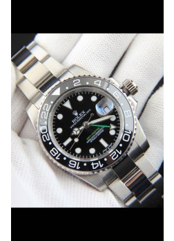 Rolex GMT Masters II Movimiento Japonés Reloj Réplica Caja Acero Dial Negro