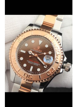 Rolex Yachtmaster Reloj Movimiento Japonés Caja Oro en Dos Tonos - Dial Marrón Claro 37MM
