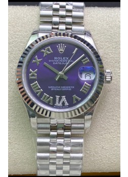 Rolex Datejust 31MM Movimiento ETA-2671 Reloj Réplica Suizo en Acero 904L Dial Morado