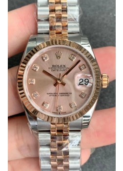 Rolex Datejust 31MM Movimiento ETA-2671 Reloj Réplica Suizo en Acero 904L Oro Rosado de Dos Tonos Dial Oro