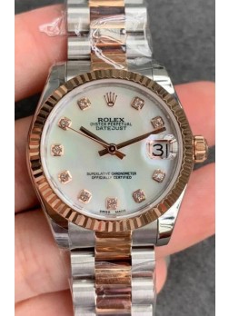 Rolex Datejust 31MM Movimiento ETA-2671 Reloj Réplica Suizo en Acero 904L Dial Perla Oyster Strap