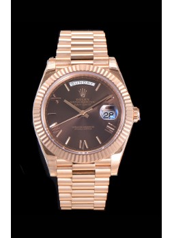 Rolex Day Date Watch Dial en Marrón con Numerales de Hora en Numeros Romanos Movimiento Cal.3255 - Acero 904L