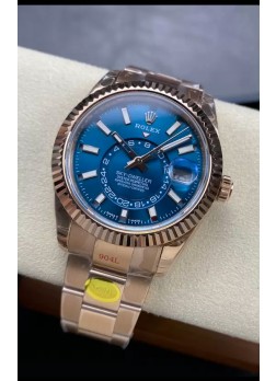 Rolex Sky-Dweller REF #m336935 Dial Azul Reloj Caja Acero 904L en Oro Rosado Réplica Espejo 1:1