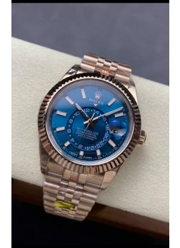 Rolex Sky-Dweller REF# 336935 Dial Azul Reloj en Oro Rosado Caja Acero 904L Réplica Espejo 1:1