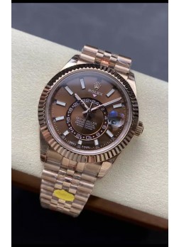 Rolex Sky-Dweller REF# 336935 Dial Marrón Reloj en Oro Rosado Caja Acero 904L Réplica Espejo 1:1
