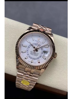 Rolex Sky-Dweller REF# 336935 Dial Blanco Reloj en Oro Rosado Caja Acero 904L Réplica Espejo 1:1