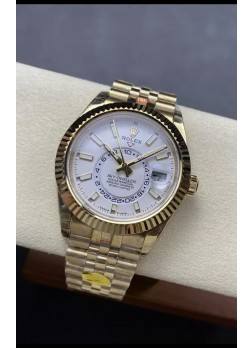 Rolex Sky-Dweller REF# 336935 Dial Blanco Reloj en Oro Amarillo Caja Acero 904L Réplica Espejo 1:1