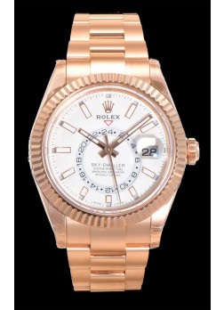Rolex Sky-Dweller REF# 336235 Reloj Dial Blanco en Oro Rosado Caja Acero 904L Réplica Espejo 1:1