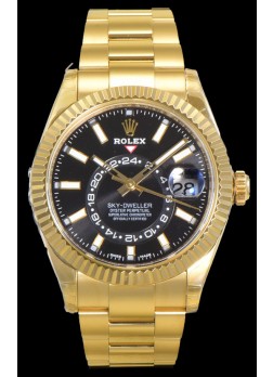 Rolex Sky-Dweller REF# 336235 Reloj Dial Negro en Oro Amarillo Caja Acero 904L  Réplica Espejo 1:1