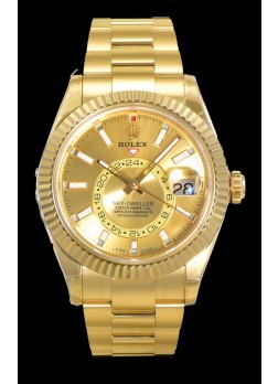 Rolex Sky-Dweller REF# 336235 Reloj Dial Dorado en Oro Amarillo Caja Acero 904L Réplica Espejo 1:1