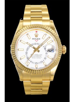 Rolex Sky-Dweller REF# 336235 Reloj Dial Blanco en Oro Amarillo Caja Acero 904L Réplica Espejo 1:1