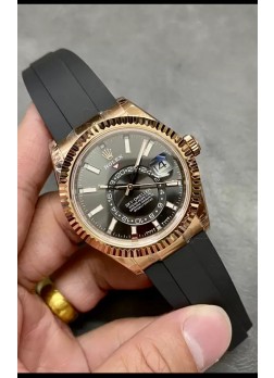 Rolex Sky-Dweller REF# M336235 Dial Negro Reloj Oro Rosaod Caja Acero 904L Réplica Espejo 1:1